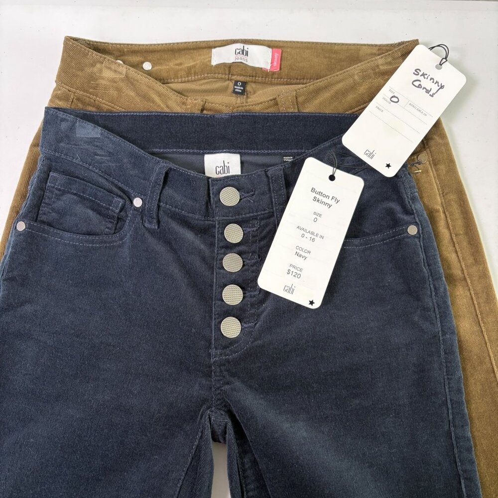 Cabi Skinny‎ Corduroy Pants Size 0 Navy Brown Lot of 2 Style 3567 & 4236 NWT NEW